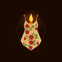 A warm, candlelit logo featuring a geometric design inspired by a sleeveless ivory spaghetti strap sundress with a red strawberry and green leafy floral print. The logo uses clean lines, symmetry, and balance, with.webp