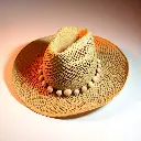 Unusual, original fine art photography. Warm, slightly dark, soft professional style. Creative light art with artistic lighting and abstract patterns.  A beige straw cowgirl hat with a shapeable wide brim, open wea.webp