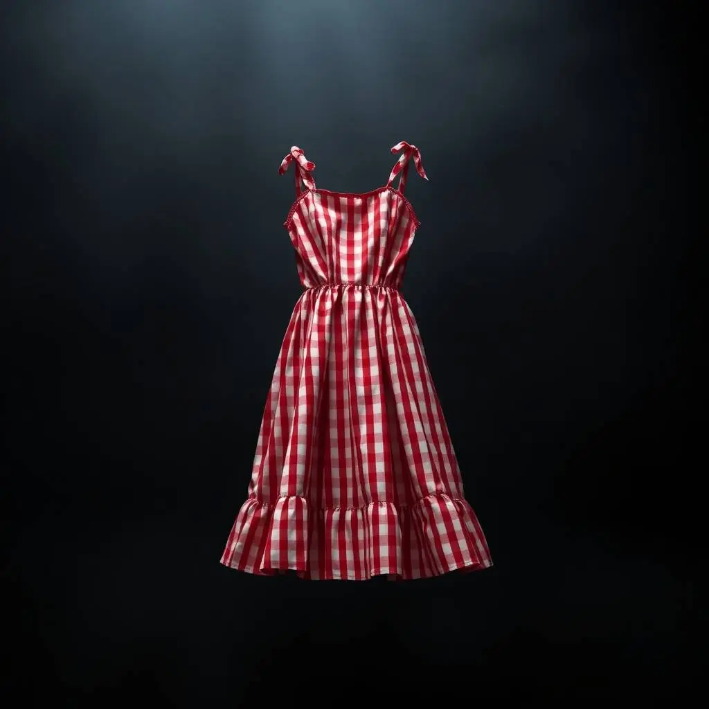 Red Gingham Tie-Strap A-Line Summer Dress