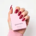 Glamnetic Ruby Slipper Press-On Nails – Deep Red Sparkly Short Almond Nails with Velvet Finish | 30-Piece Reusable Kit