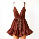 Western Ruffle Halter Mini Dress – Vintage Cowgirl Glam in Chocolate Brown