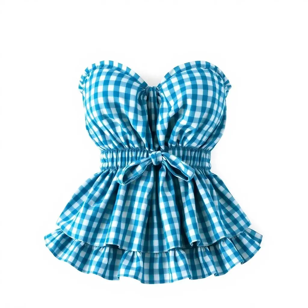 Gingham Tube Crop Top – Ruffle Hem Y2K Bandeau Style