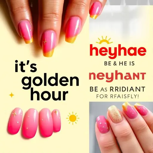 Heyhae Semi-Cured Gel Nail Strips – It's Golden Hour | No Lamp Needed | Ombre & Gold Glitter