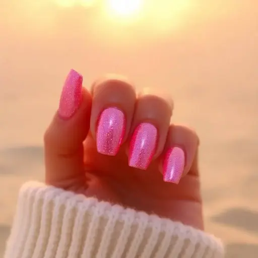 Nude Chrome Press On Nails – Short Square Sparkly Coffin Nails for Women | Glazed Aurora Acrylic Fake Nails by KQueenest (Pack of 24)