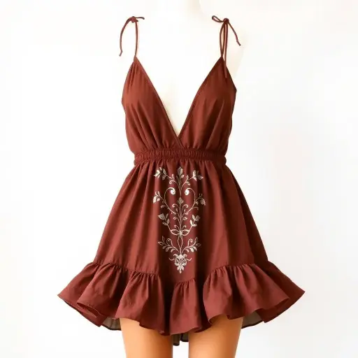 Western Ruffle Halter Mini Dress – Vintage Cowgirl Glam in Chocolate Brown