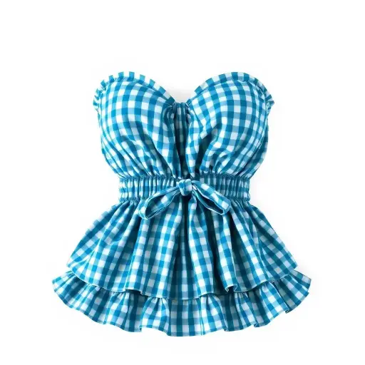 Gingham Tube Crop Top – Ruffle Hem Y2K Bandeau Style