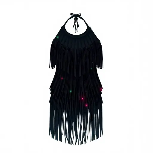 Bold Black Fringe Halter Dress – Cowgirl Concert Showstopper